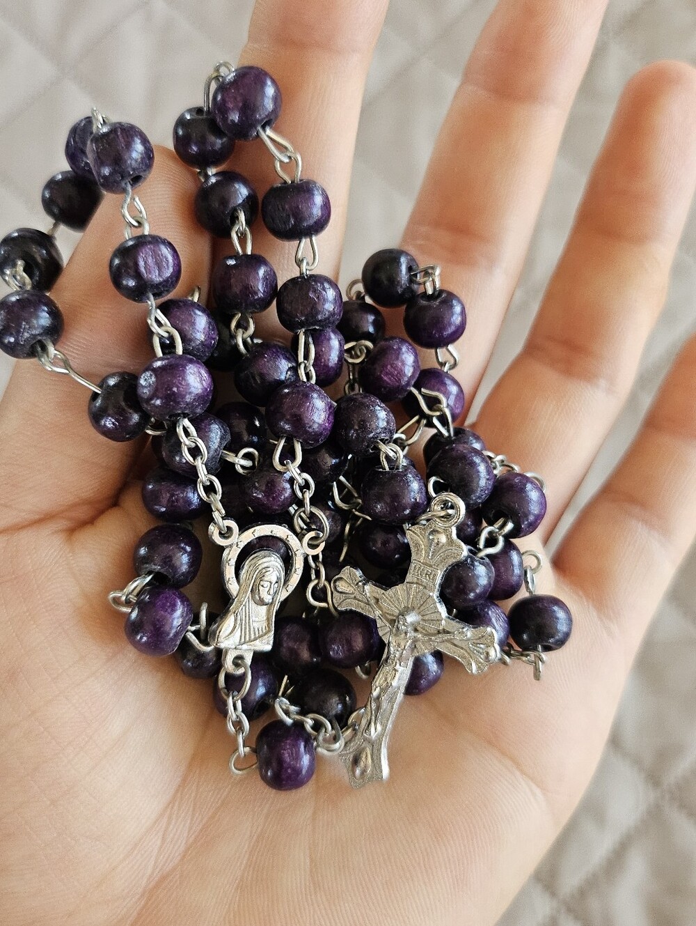 Purple Rosary In Great Condition, Beads Are Wooden, Unisex.